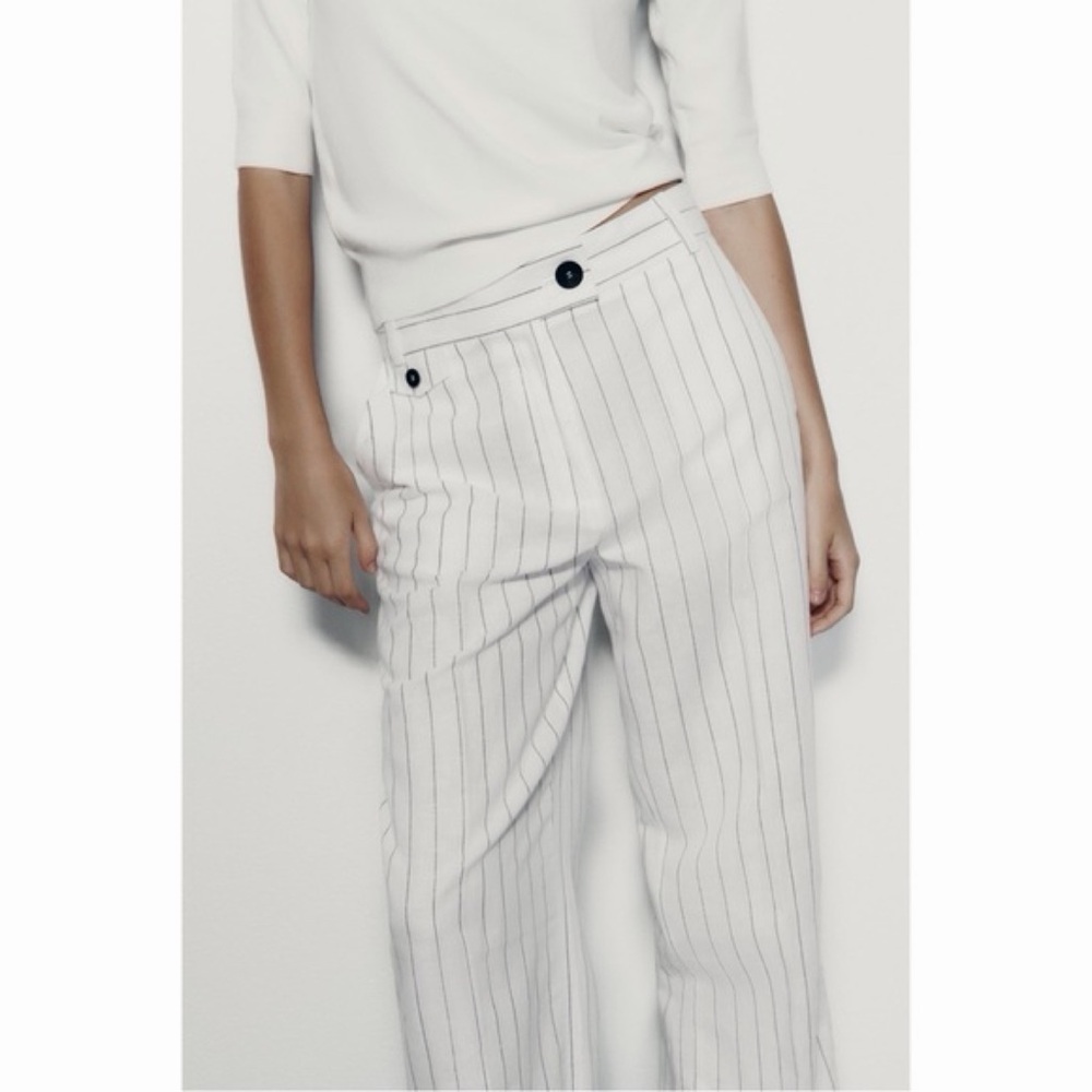 Zara White and Black Striped Wide Leg Pants